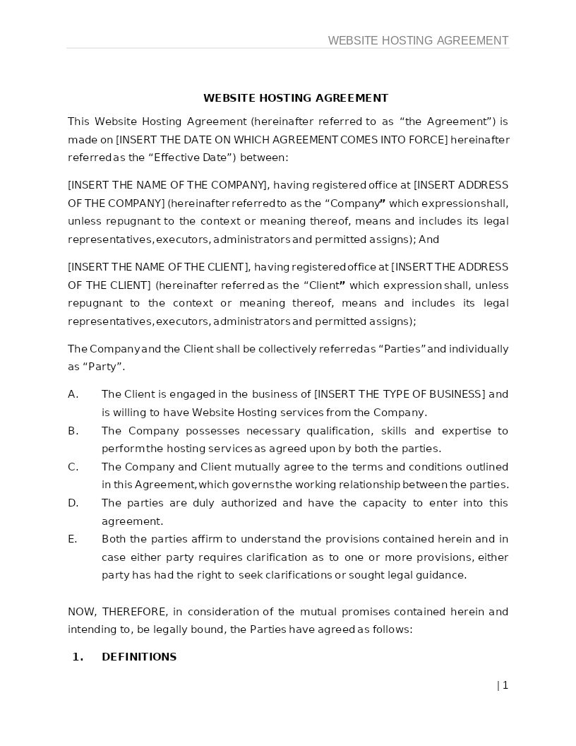 WEBSITE HOSTING AGREEMENT