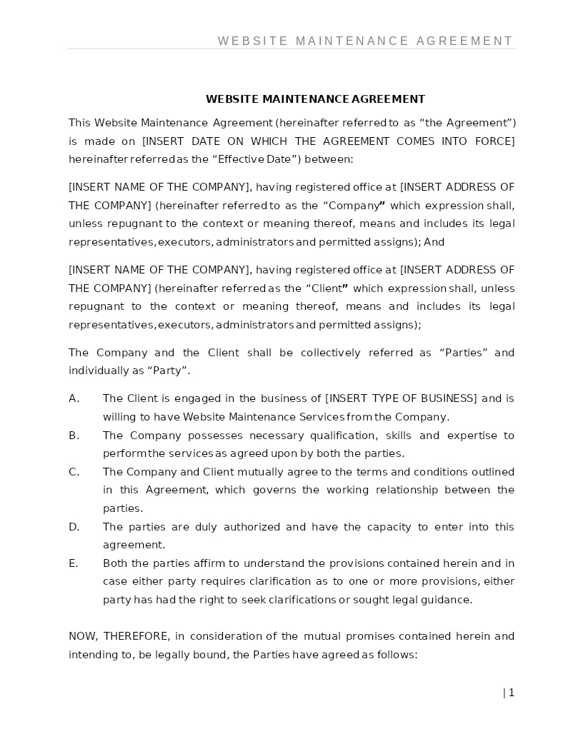 WEBSITE MAINTENANCE AGREEMENT