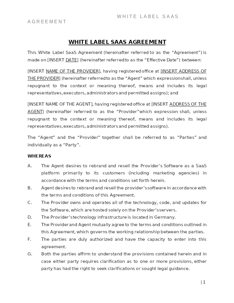 WHITE LABEL SAAS AGREEMENT