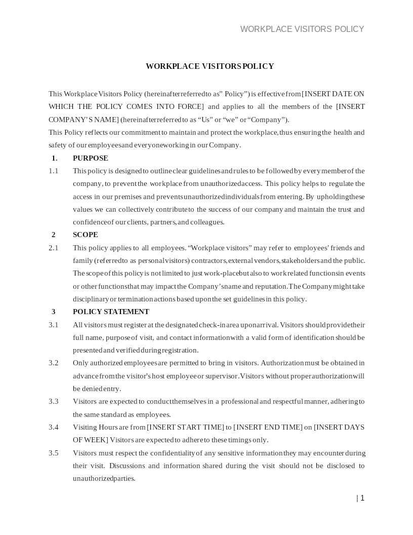 WORKPLACE VISITORS POLICY
