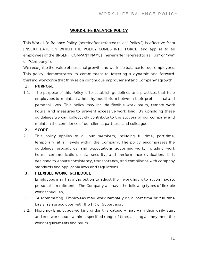 WORK-LIFE BALANCE POLICY