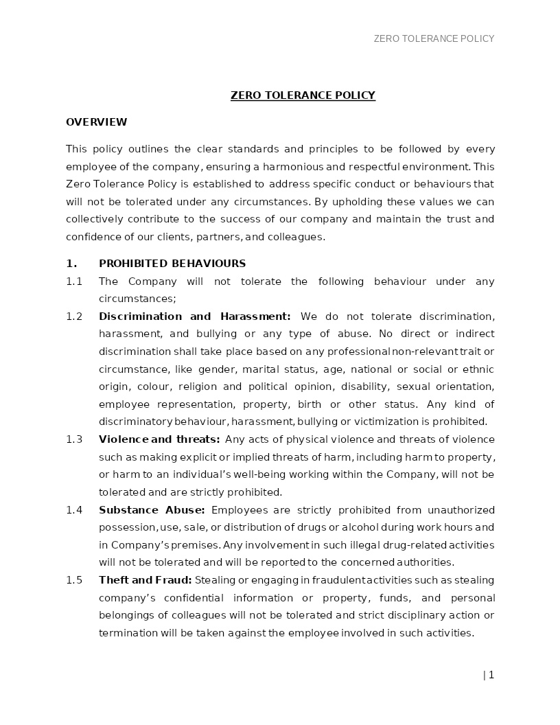 ZERO TOLERANCE POLICY