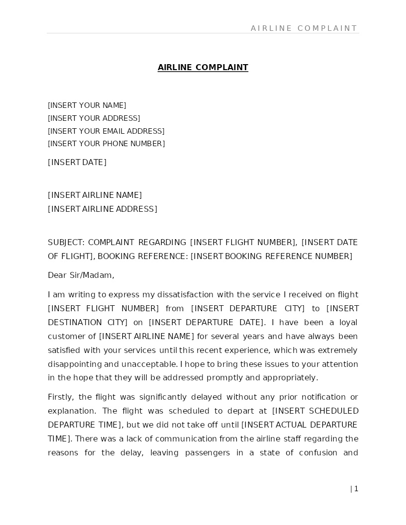 AIRLINE COMPLAINT
