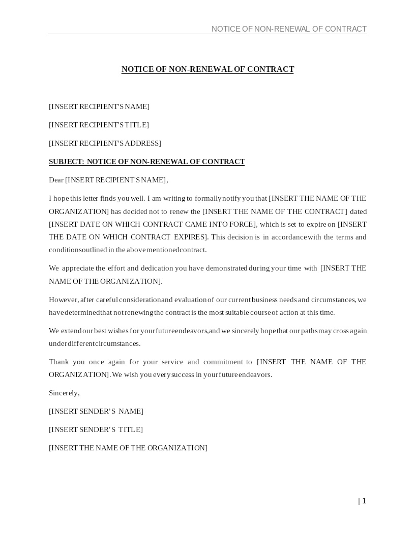 NOTICE OF NON-RENEWAL OF CONTRACT
