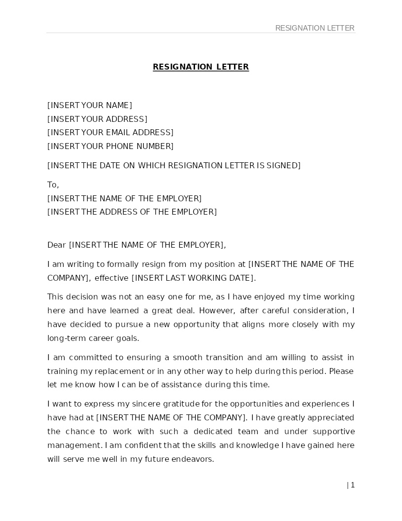 RESIGNATION LETTER