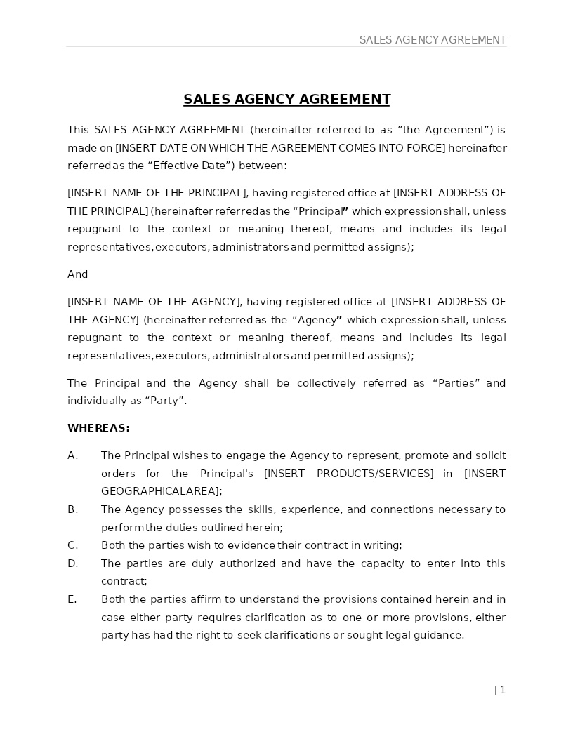 SALES AGENCY AGREEMENT