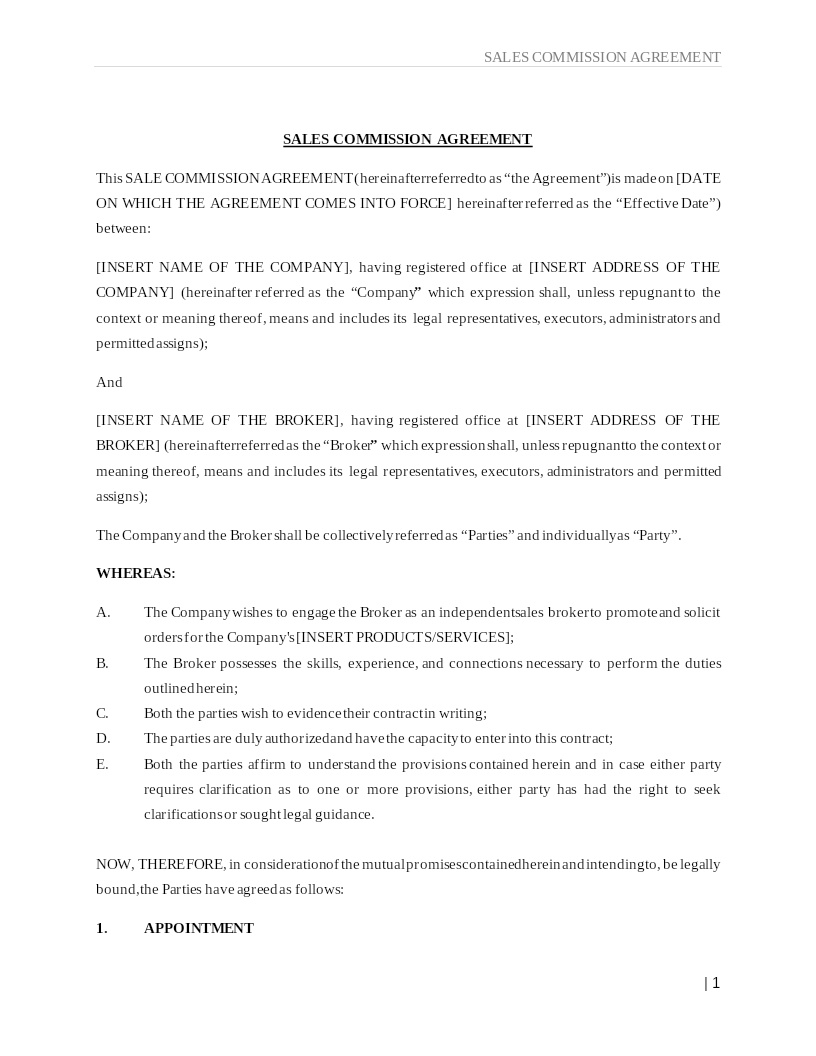SALES COMMISSION AGREEMENT