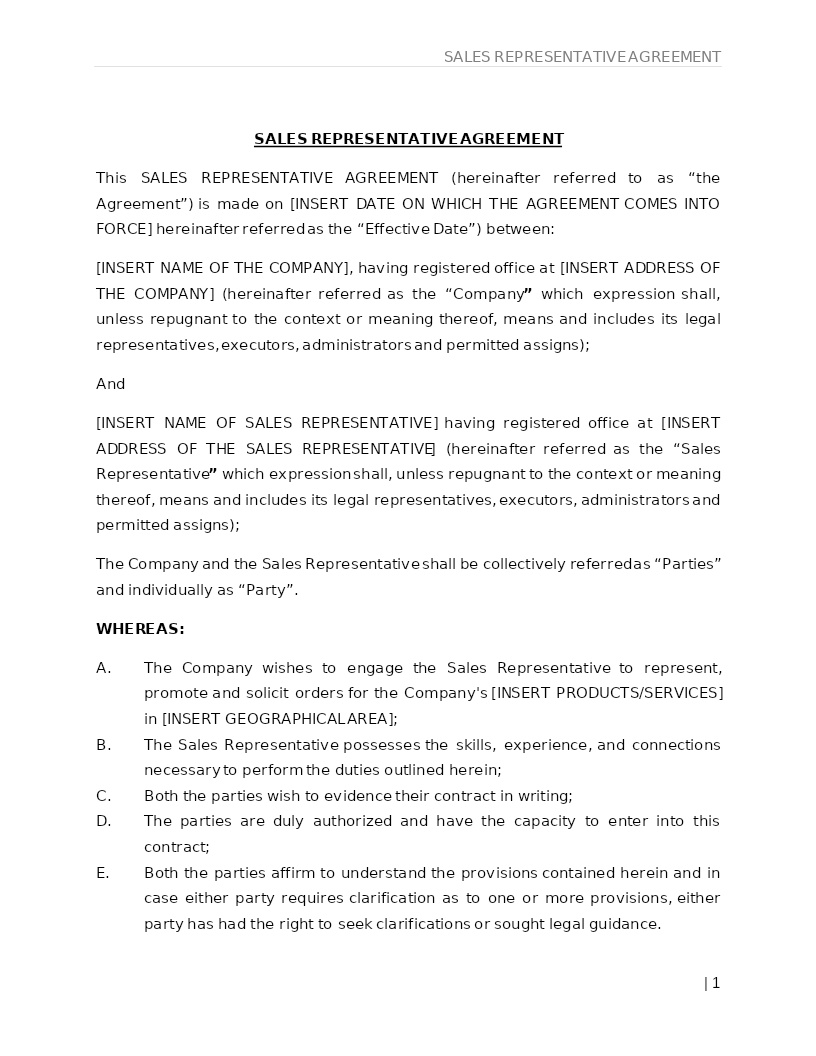 SALES REPRESENTATIVE AGREEMENT